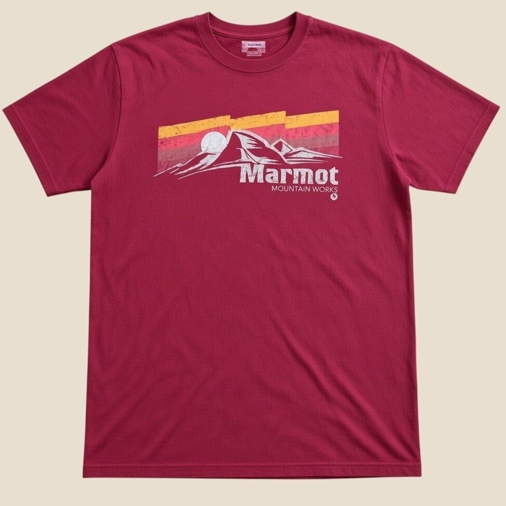 Marmot Mountain Works Mens Organic Cotton Graphic T-Shirt Burgundy Red Large